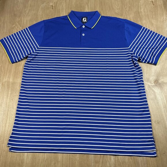 FootJoy Golf Polo Mens 2XL Stretch Performance Short Sleeve Blue Striped - Picture 1 of 5